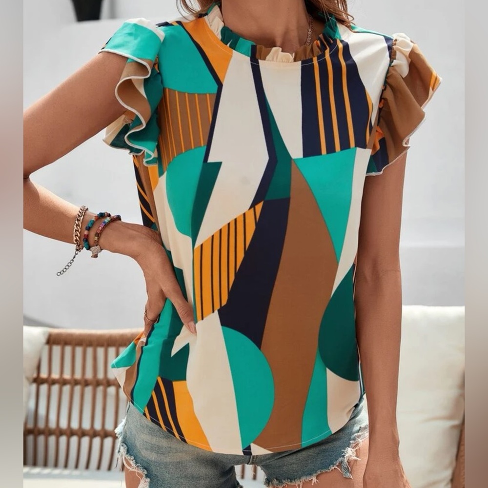 SHEIN  Mock Neck Frill Trim Ruffle Blouse - Picture 2 of 3